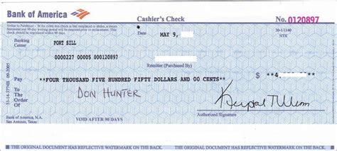 Cashier S Check Bank Of America Fee